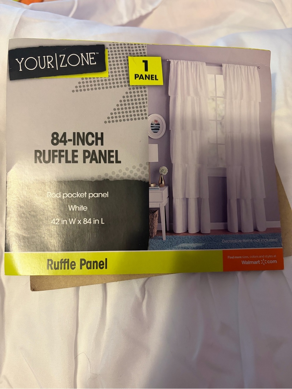 White 84-Inch Ruffle Panel Curtain